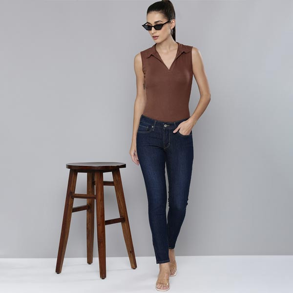 711 Women Navy Blue Skinny Fit Mid-Rise Clean Look Light Fade Stretchable Jeans