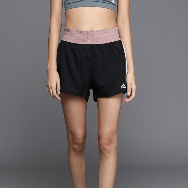 Women Black Striped Running Sports Shorts