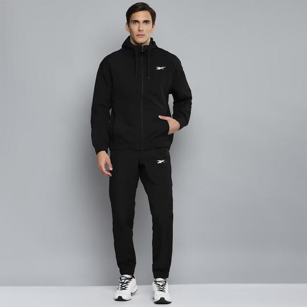 Men Black Solid Training Tracksuit