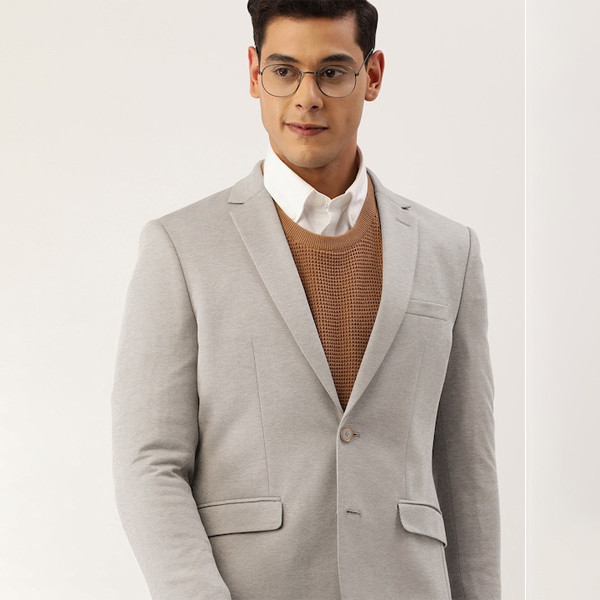 Men Grey Neo Slim Fit Single-Breasted Formal Blazer