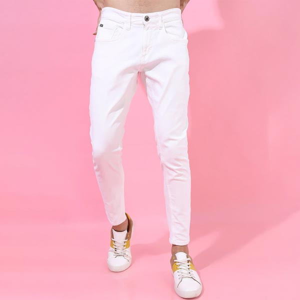 Men White Tapered Fit Stretchable Jeans