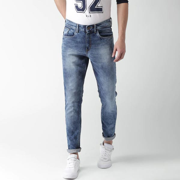 Men Blue Tapered Fit Mid-Rise Clean Look Stretchable Cropped Jeans