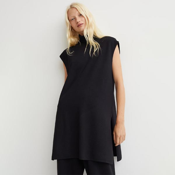 Women Black Polo-Neck Tunic