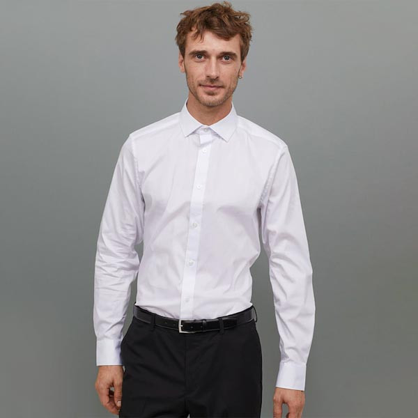 Men White Solid Stretch Shirt Slim Fit
