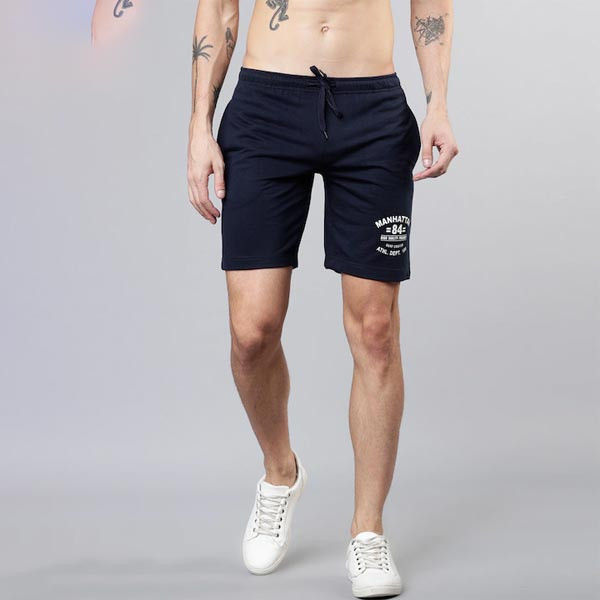 Men Navy Blue Solid Slim Fit Regular Shorts