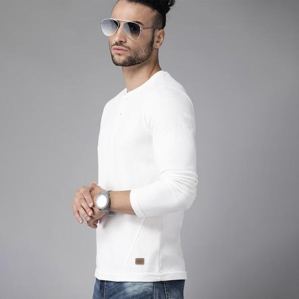 Men White Henley Neck T-shirt