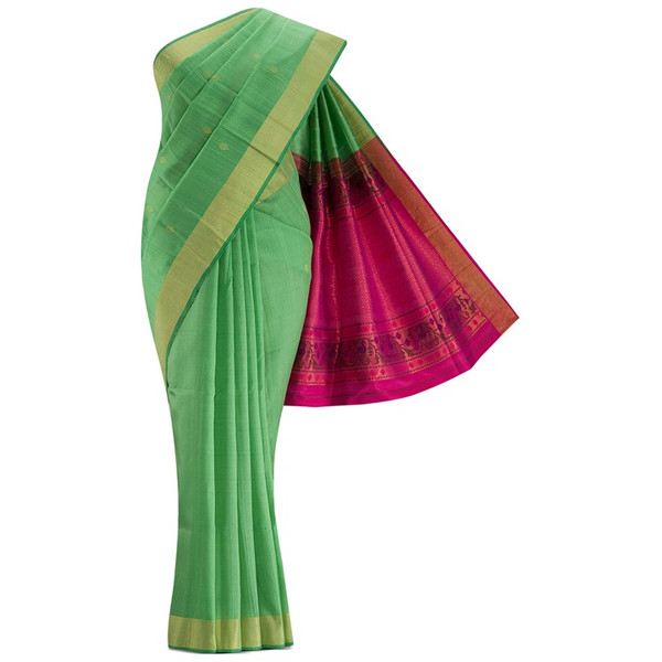 Green & Magenta Silk Blend Saree