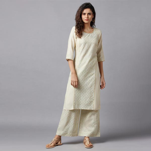 Women White & Blue Ethnic Motifs Printed Knitted Ethnic Palazzos