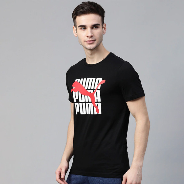 Men Black Graphic 17 Brand Logo Printed T-shirt