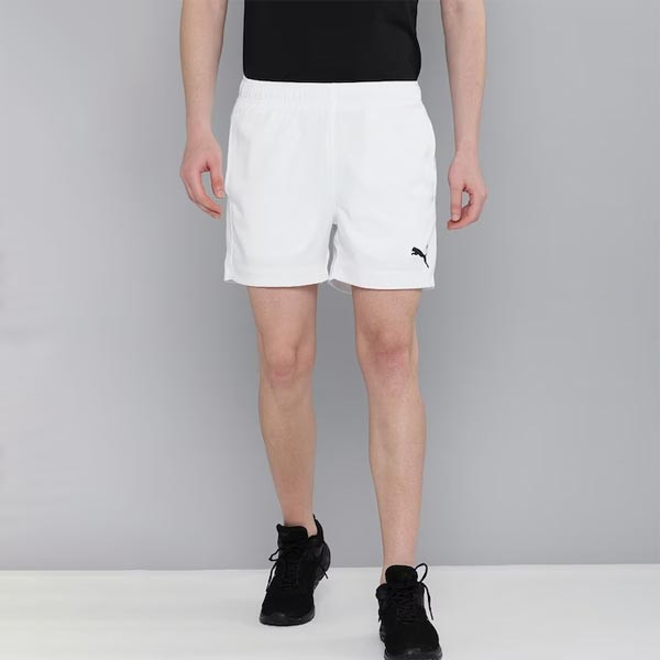 Men White Solid Regular Fit Sports Shorts