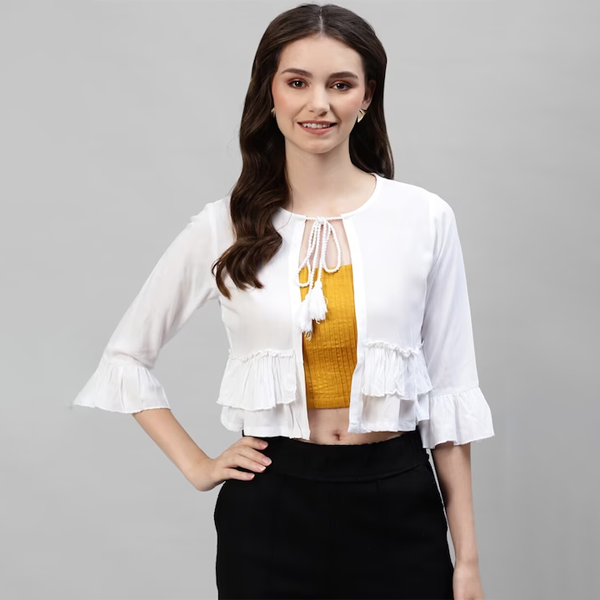 Women White Tie- Up Crop Shrug